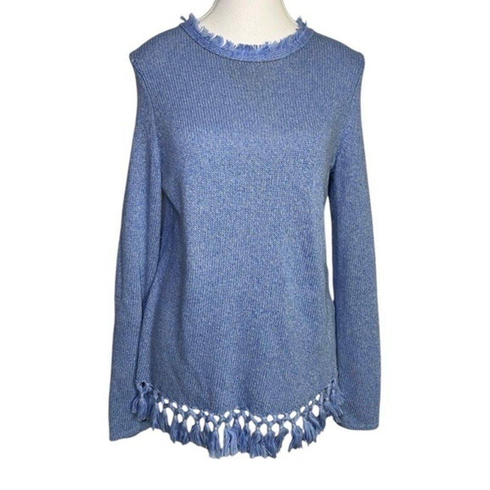 J. McGlaughlin Blue Loose Knit Long Sleeve Top with Tassels